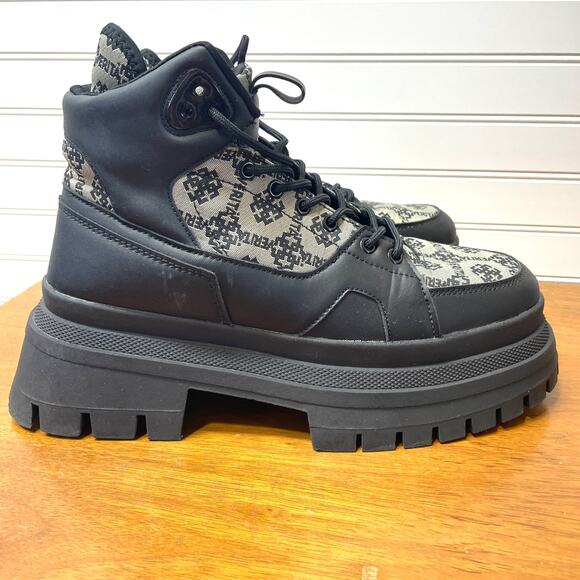 ASOS Design Men’s Chunky Sole Lace Up Boot in Monogram Print Size 9 Wide - Picture 4 of 14